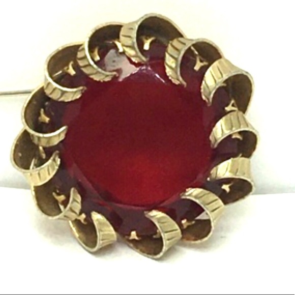 Vintage signed Kramer New York large ruby glass brooch or pendant necklace - Picture 4 of 6